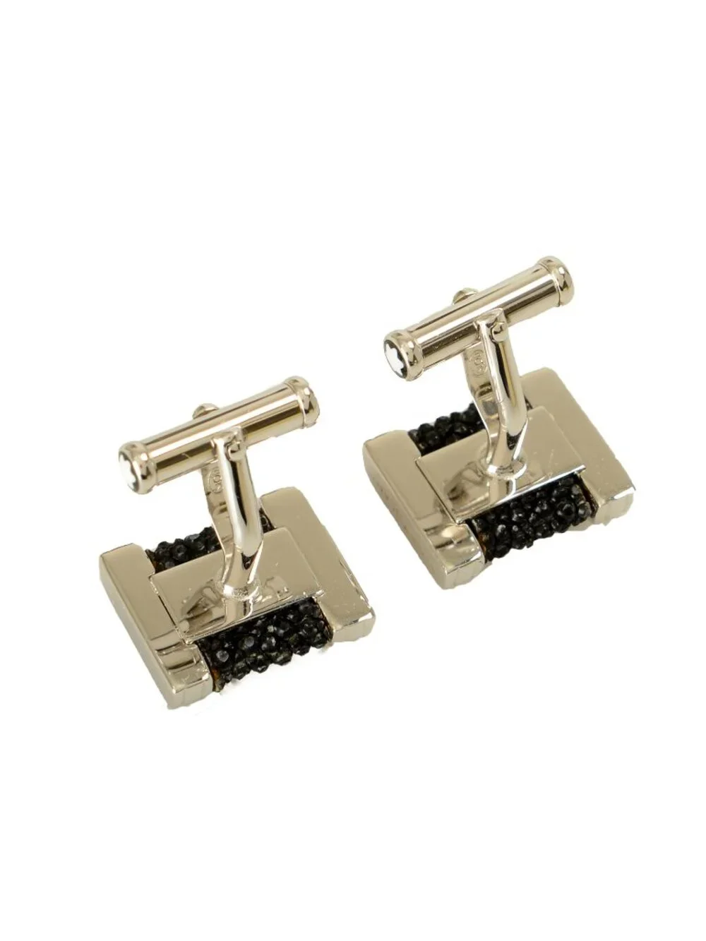 New Montblanc Classic Black Ray Skin Sterling Silver Men's Cufflinks 35824